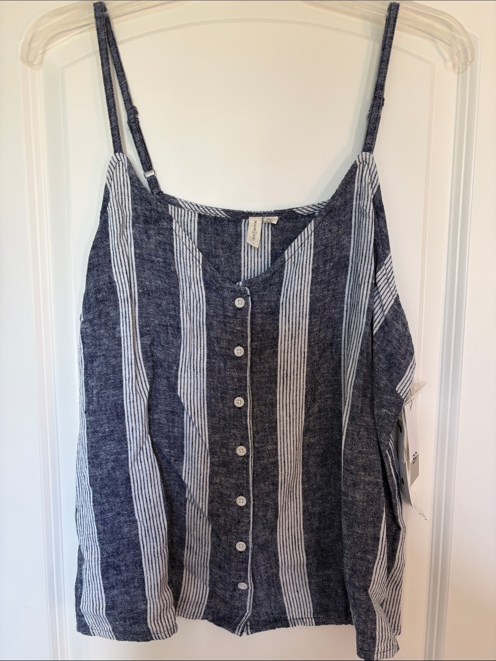 Treasure & Bond Navy and White Vertical Stripe Button Cami